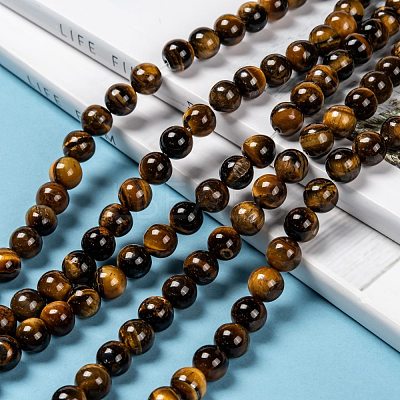 Grade AB Natural Tiger Eye Round Beads Strands G-E334-8mm-17-1