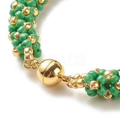 Glass Seed Beaded Bracelet with Brass Magnetic Clasp BJEW-JB07802-02-1