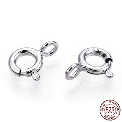 Rhodium Plated 925 Sterling Silver Spring Ring Clasps STER-T004-81A-P-1
