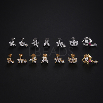 Stainless Steel Micro Pave Clear Cubic Zirconia Internally Threaded Labrets WGBE4CC-09-1