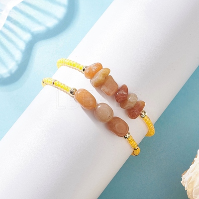 2Pcs Natural Mixed Gemstone & Glass Seed Beads Braided Bead Bracelets for Women BJEW-MZ00247-1