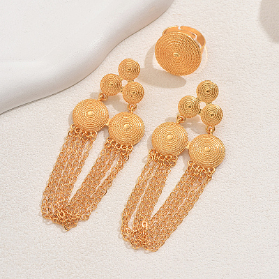 Vintage Alloy Round Tassel Earrings & Ring Sets for Women's Party Wedding KC7338-1