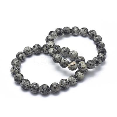 Natural Sesame Jasper/Kiwi Jasper Bead Stretch Bracelets BJEW-K212-A-033-1