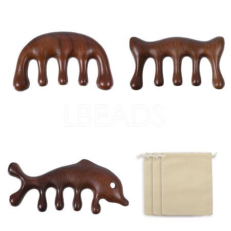 CHGCRAFT 3Pcs 3 Style Sandalwood Large Wide Five-tooth Comb AJEW-CA0004-06-1