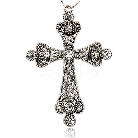 Antique Silver Alloy Rhinestone Cross Big Pendants RB-J109-01AS-1