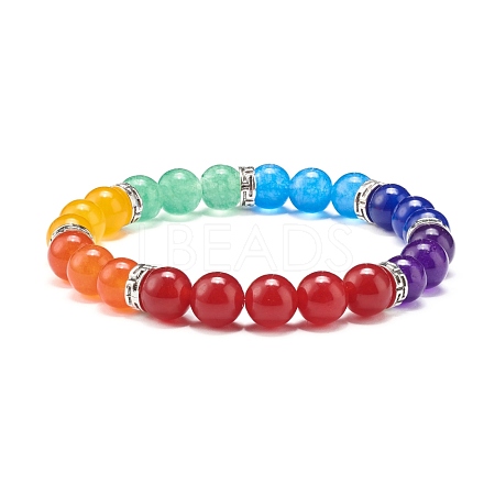 Natural Malaysia Jade(Dyed) Round Beads Stretch Bracelet BJEW-JB06953-1