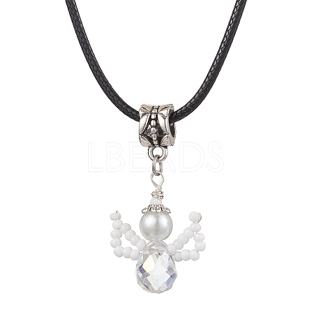 Glass Seed Beads & Glass Pearl Angel Pendant Necklaces NJEW-MZ00056-01-1