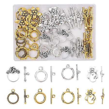 40 Sets 8 Styles Tibetan Style Alloy Toggle Clasps TIBE-YW0001-69C-1