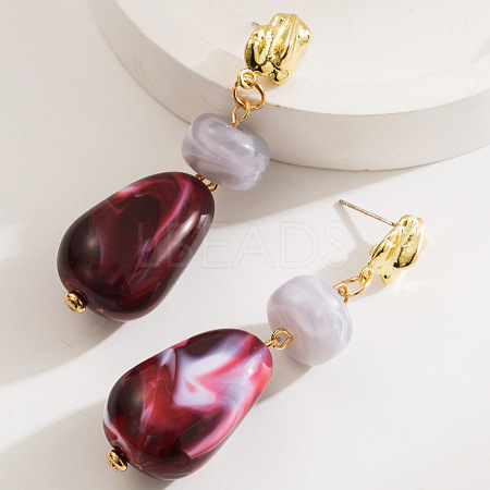 Alloy & Resin Dangle Stud Earrings WG13DBD-03-1