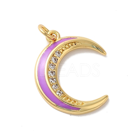 Moon Rack Plating Brass Micro Pave Cubic Zirconia Enamel Pendants KK-G504-06G-05-1