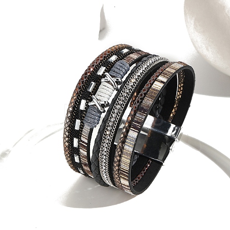 Braided Imitation Leather Crod Multi-strand Bracelets for Women PW-WGA1EC1-02-1