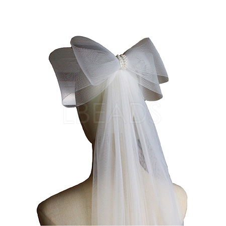 Bowknot Polyester Mesh Bridal Veils PW-WG60878-01-1