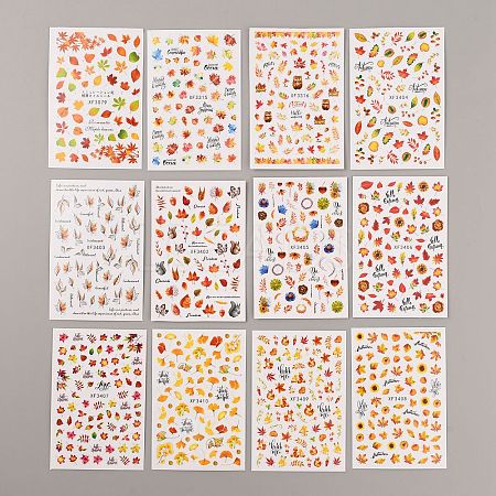 Autumn Theme Maple Leaf Pattern Paper Nail Art Stickers MRMJ-WH0075-72-1