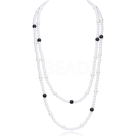 Baking Paint Pearlized Glass Pearl Round Beaded Long Necklaces NJEW-SW00066-02-1