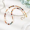 Natural Agate(Dyed & Heated) and Pearl Beaded Necklaces NJEW-JN06671-1