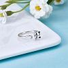 Rhodium Plated 925 Sterling Silver Cute Cat Ring Adjustable Half Open Ring Platinum Plated Ring Zircon Finger Ring Lovely Animal Jewelry Gift for Women JR952A-3
