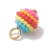 Rainbow Color Resin Waxberry Round Charms with Golden Tone Iron Loops PALLOY-JF02773-5