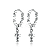 Anti-Tarnish Rhodium Plated 925 Sterling Silver Cross Dangle Hoop Earrings HE1465-2-1