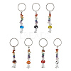 7Pcs 7 Styles Chakra Natural Gemstone Chips Keychains with Lampwork Mushroom Charm KEYC-JKC00547-S-1