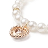 Acrylic Pearl Round Beaded Stretch Bracelet with Alloy Rhinestone Heart Charms for Women BJEW-JB09232-4
