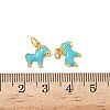 Brass Cyan Enamel Horse Charms with Jump Rings KK-I371-01G-3
