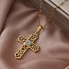 Vintage 304 Stainless Steel Pave Clear Cubic Zirconia Religion Filigree Cross Pendant Necklaces NA2735-2