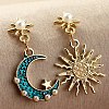 Enamel Moon & Sun Asymmetrical Earrings with Plastic Pearl Beaded PW23040498561-1