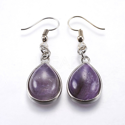 Natural Amethyst Dangle Earrings EJEW-P143-A06-1