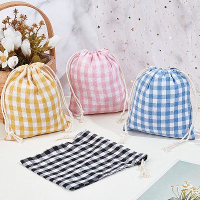 4Pcs 4 Colors Tartan Linen Storage Bags ABAG-CY0001-08-1