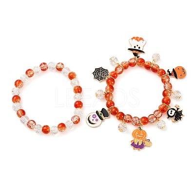 2Pcs Spray Painted Crackle Glass Round Beads Stretch Bracelets BJEW-JB12484-03-1