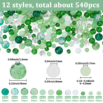 540Pcs 12 Styles Transparent Glass Beads GLAA-SC0003-09-1