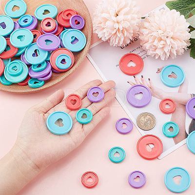 80Pcs 8 Styles Heart Plastic Loose Leaf Ring Round Binder Discs DIY-PH0009-08-1