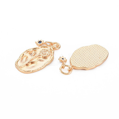 Brass Capri Blue Rhinestone Pendants X-KK-S364-219-1