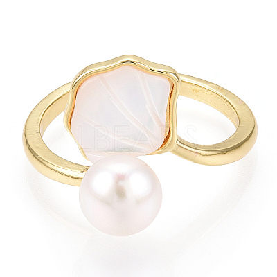 Natural Pearl Open Cuff  Ring with Msilver-Lipped Pearl Oyster X-PEAR-N022-C11-1