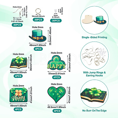 DIY Saint Patrick's Day Wood Dangle Earrings Making Kit DIY-TA0009-17-1