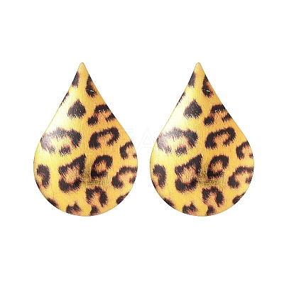 Leopard Print Alloy Dangle Stud Earrings EJEW-K304-01E-G-1