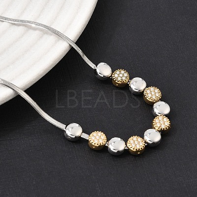Duo Tone 304 Stainless Steel Micro Pave Clear Cubic Zirconia Beaded Pendant Flat Snake Chain Necklaces SA-CBAB122-01A-1