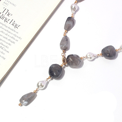Alloy Resin Imitation Pearl Nuggets Lariat Necklaces for Women WG2BD40-01-1
