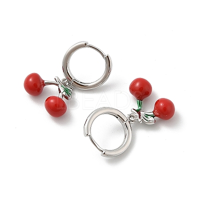 Cherry Brass Enamel Hoop Earrings EJEW-M077-14P-01-1