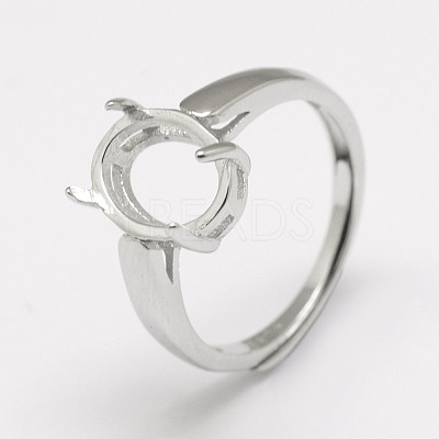Anti-Tarnish Adjustable Rhodium Plated 925 Sterling Silver Solitaire Ring Settings STER-P033-17P-1