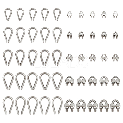 25Pcs 5 Styles 304 Stainless Steel Wire Rope Cable Clip Clamp STAS-PH0007-68-1