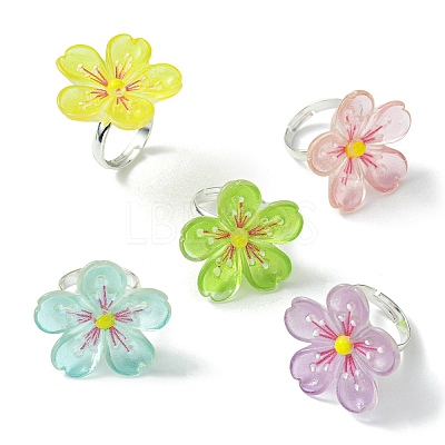 Luminous Glow in the Dark Flower Resin Finger Ring RJEW-JR00641-1