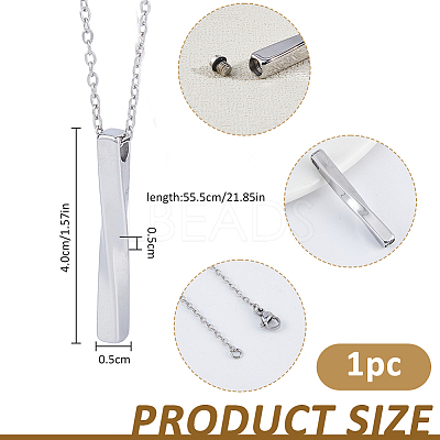 304 Stainless Steel Twisted Rectangle Pendant Urn Ashes Necklaces NJEW-WH0036-029P-1
