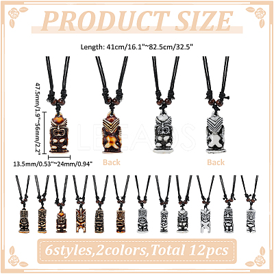 12Pcs 12 Colors Adjustable Resin Religion God of Wealth Zaki Ram Pendant Black Cord Necklaces for Men NJEW-ME0001-24-1