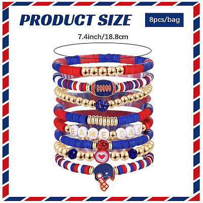 8Pcs 1Bag Rugby Polymer Clay Heishi & CCB Plastic Beaded Stretch Bracelets Set BJEW-PA0001-12A-1