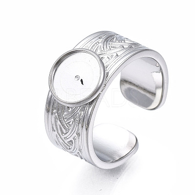 Non-Tarnish 304 Stainless Steel Open Cuff Finger Ring Cabochon Settings X-STAS-T060-05P-1