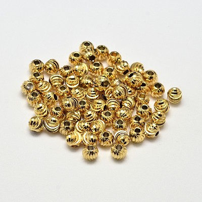 Rack Plating Brass Corrugated Round Spacer Beads X-KK-I600-4mm-G-RS-1