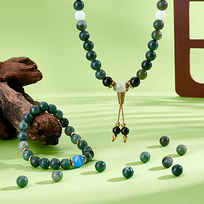 3Strands Natural Moss Agate Beads Strands G-PH0002-93-1