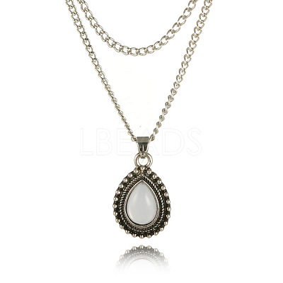 Teardrop Alloy Pave White Resin Pendant Double Layer Necklaces for Women FS-WG4C5DE-01-1