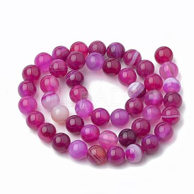 Dyed Natural Striped Agate/Banded Agate Round Bead Strands G-R342-8mm-04-1
